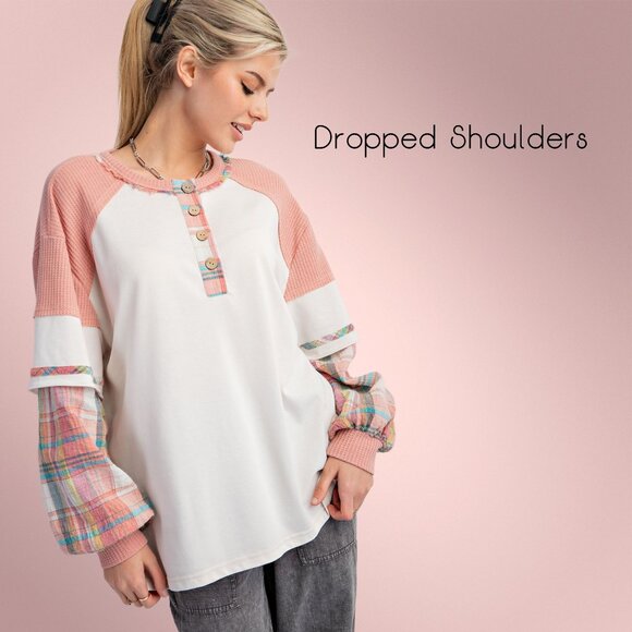 EASEL "Alabama Top - Talladega" Loose Fit Henley Layered Look Mineral Washed Top - Picture 3 of 14